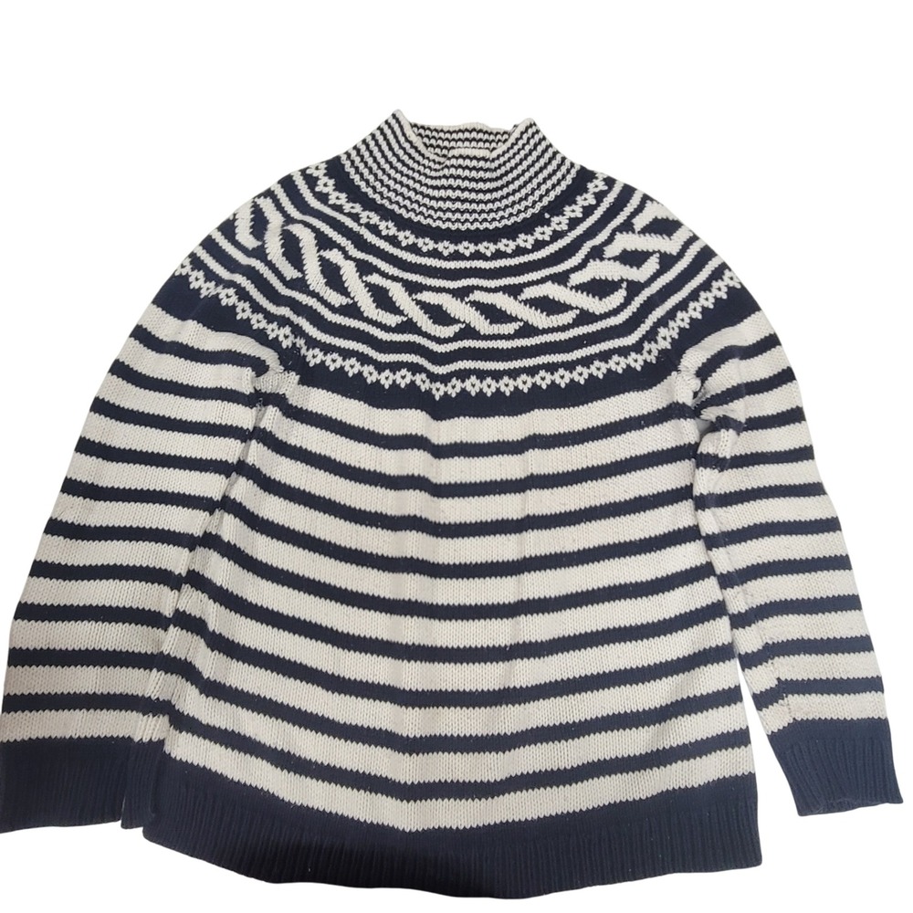 Talbots Women's Striped Crew Neck Knit Sweater Large L Blue White